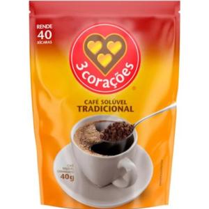 CAFÉ SOLÚVEL TRADICIONAL 3 CORAÇÕES 40GR