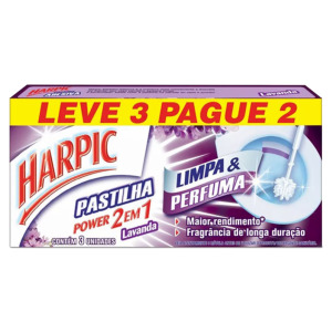 PASTILHA SANITARIA HARPIC LAVANDA C/ 3  2 EM 1