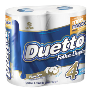 PAPEL HIGIÊNICO DUETTO FOLHA DUPLA NEUTRO C/4 ROLOS (...)