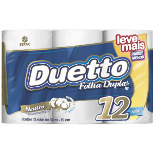 PAPEL HIGIÊNICO DUETTO NEUTRO FOLHA DUPLA  12 ROLOS (...)