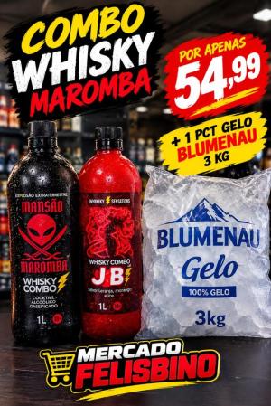COMBO WHISKY MAROMBA 1 LITRO + GELO BLUMENAU 3 KG